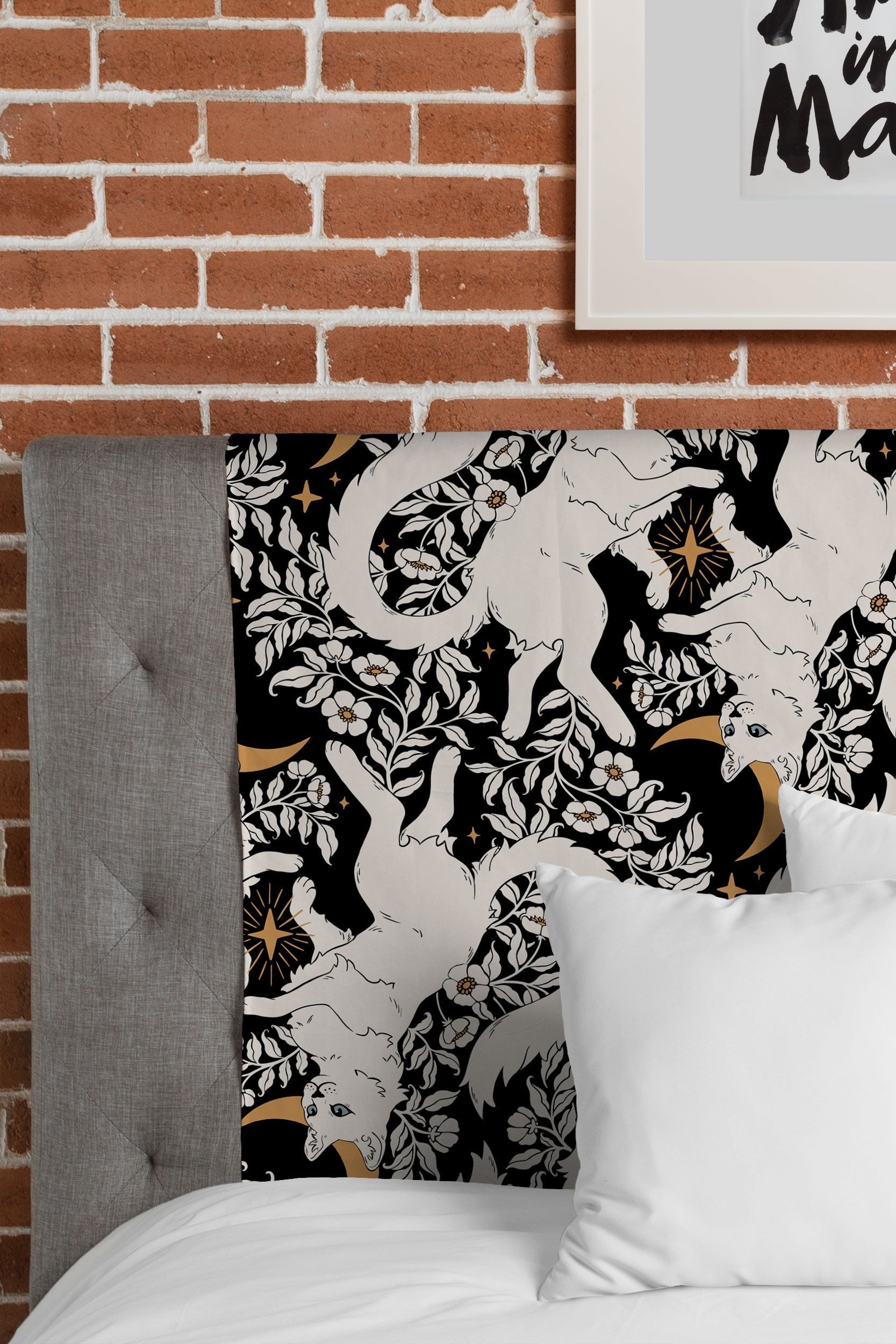 Avenie Celestial Cats Gold Tapestry