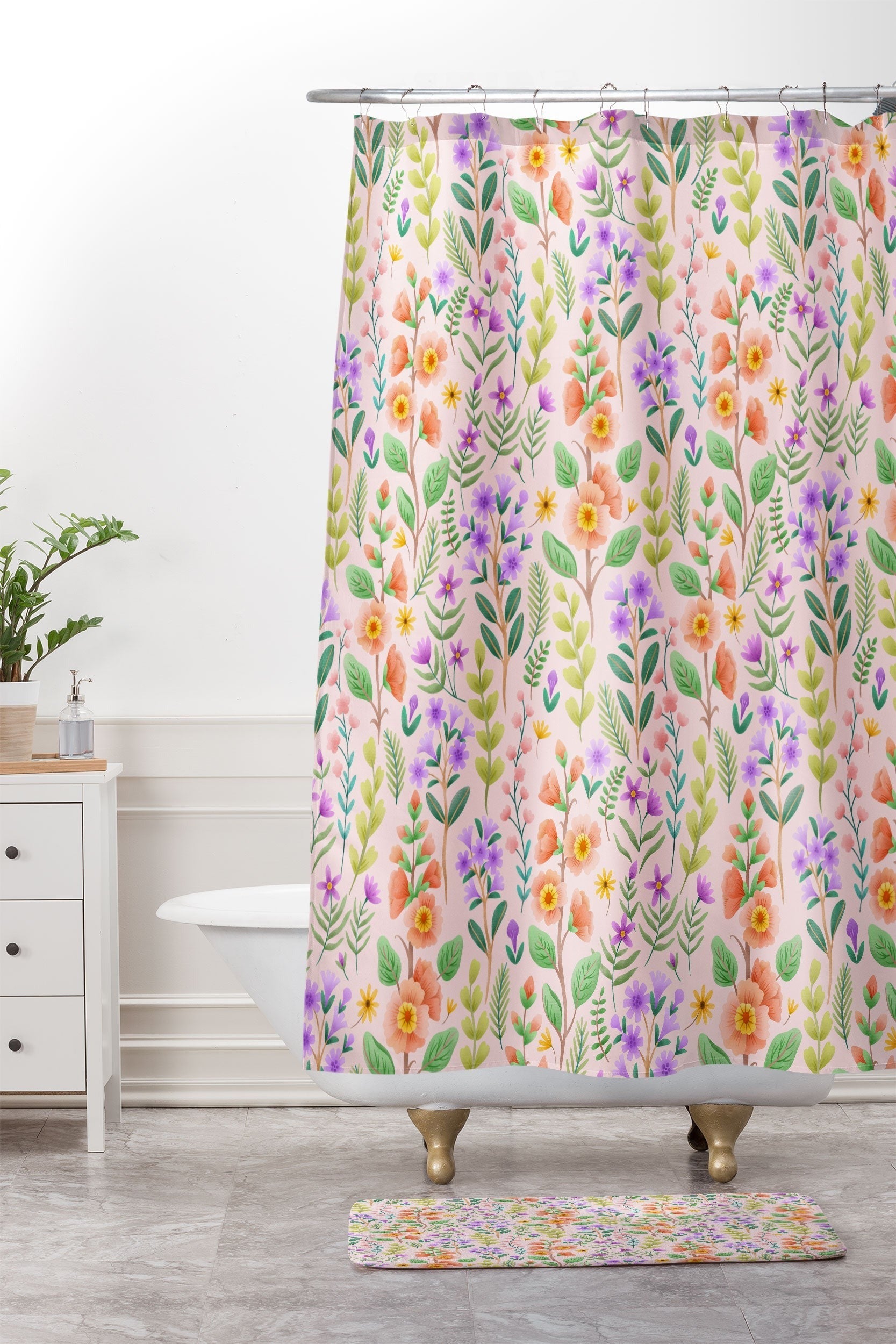 Pimlada Phuapradit Ditsy Spring Floral Memory Foam Bath Mat