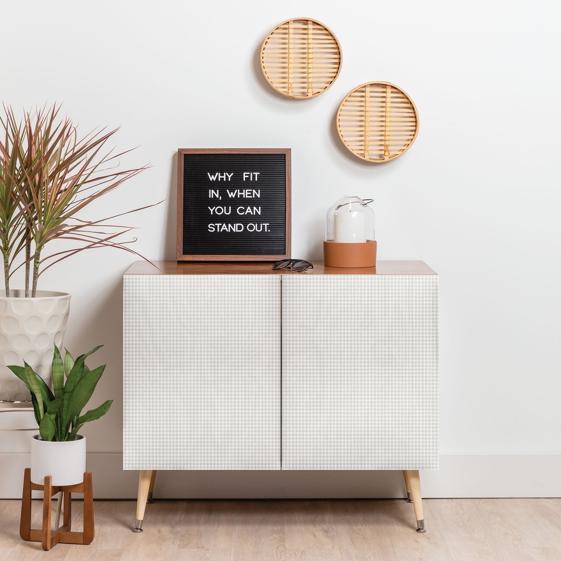 Colour Poems Gingham Plaid Pattern Cloud White Credenza
