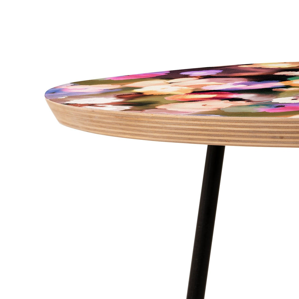 Ninola Design Botanic Retreat Ombre Abstract Watercolor Flowers Pink gold Round Side Table