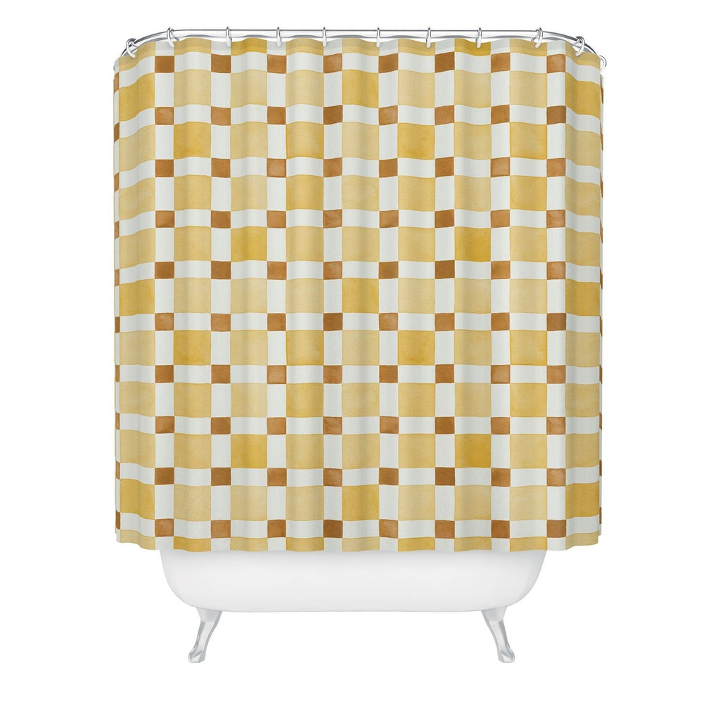 Ninola Design Everyday Artifact Checker Mosaic Tiles Geometry Yellow Shower Curtain