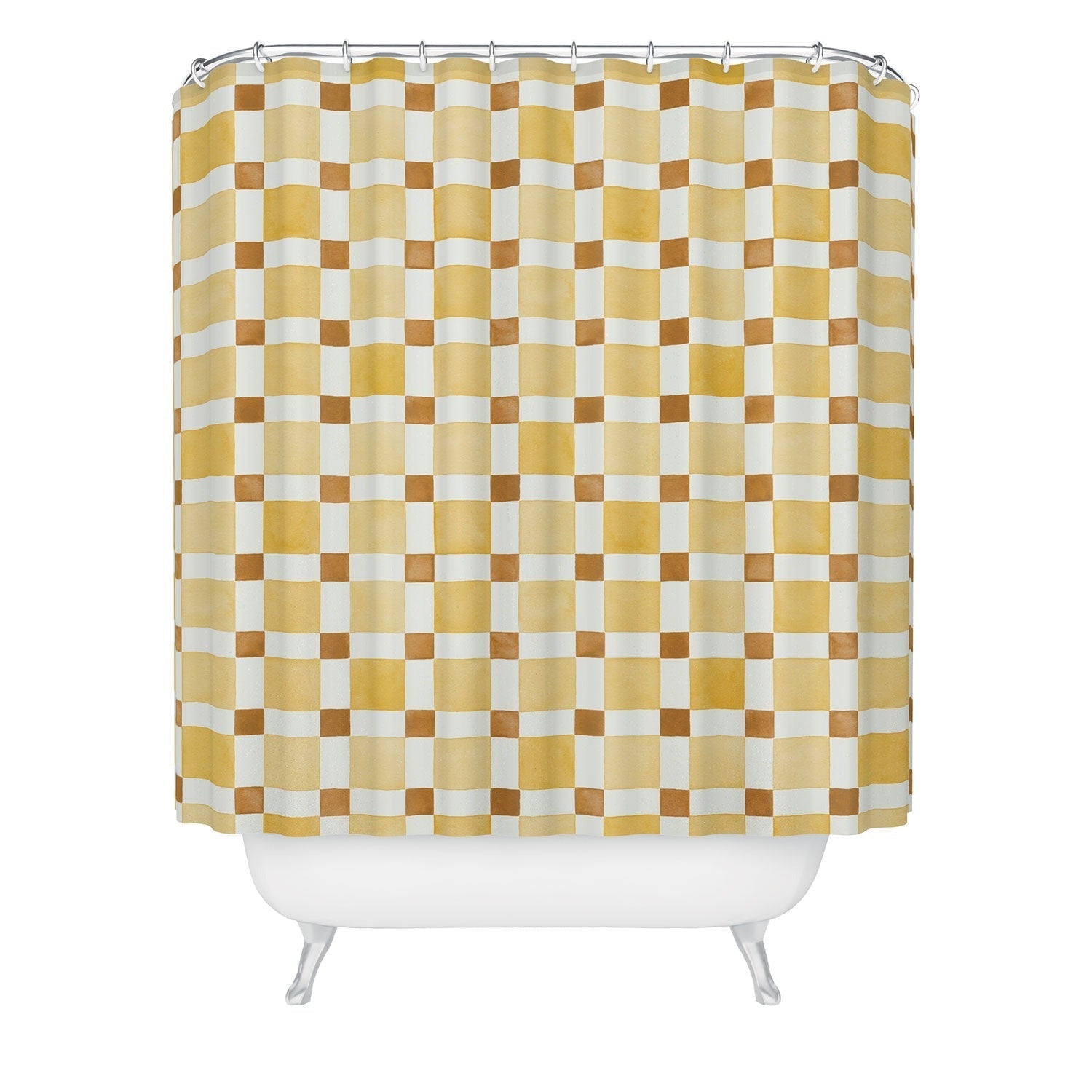 Ninola Design Everyday Artifact Checker Mosaic Tiles Geometry Yellow Shower Curtain