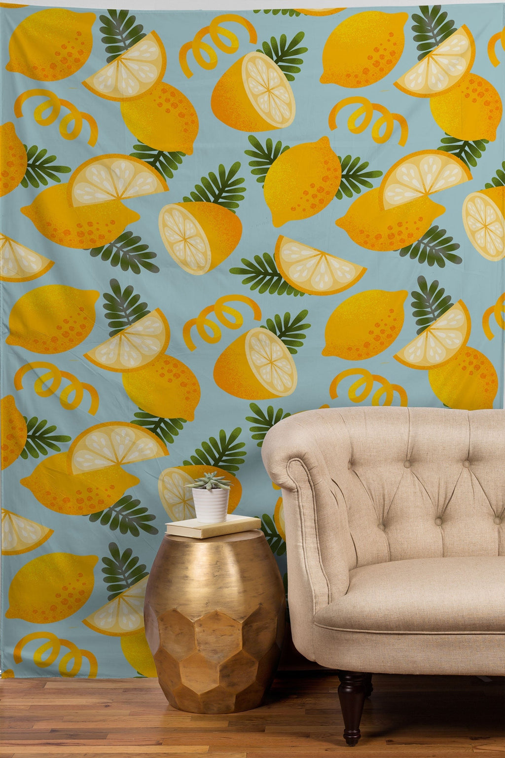 Jessica Molina Lemon Pattern on Sky Blue Tapestry