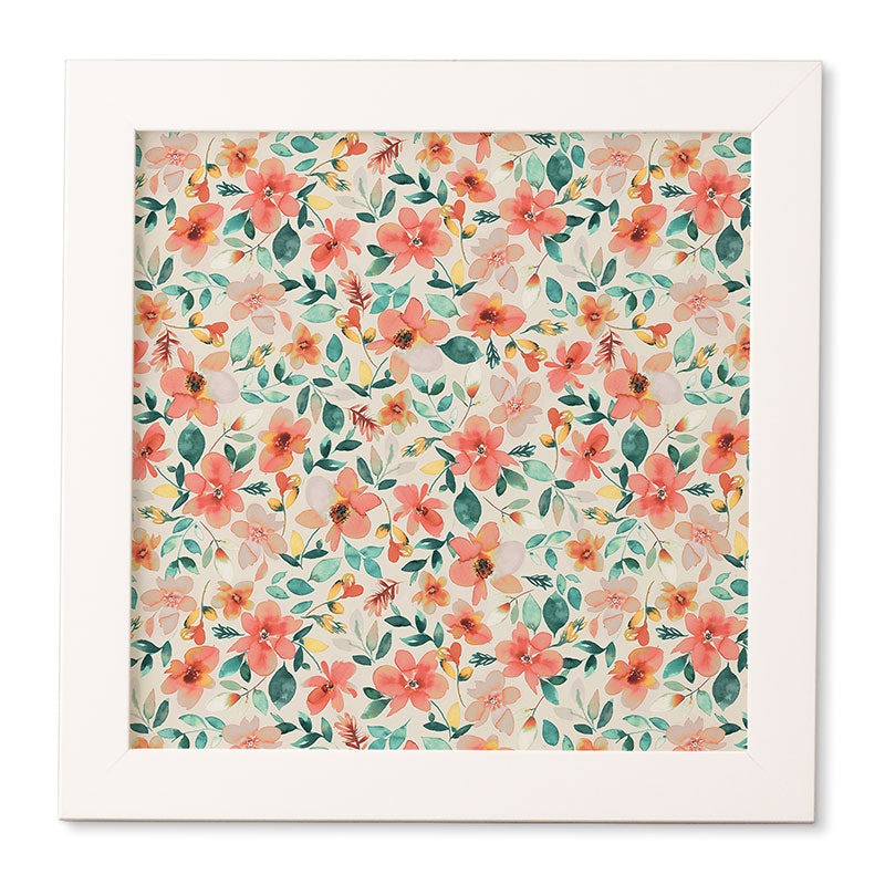Ninola Design Botanic Retreat Tropical Whimsical Flowers Coral Green Framed Wall Art