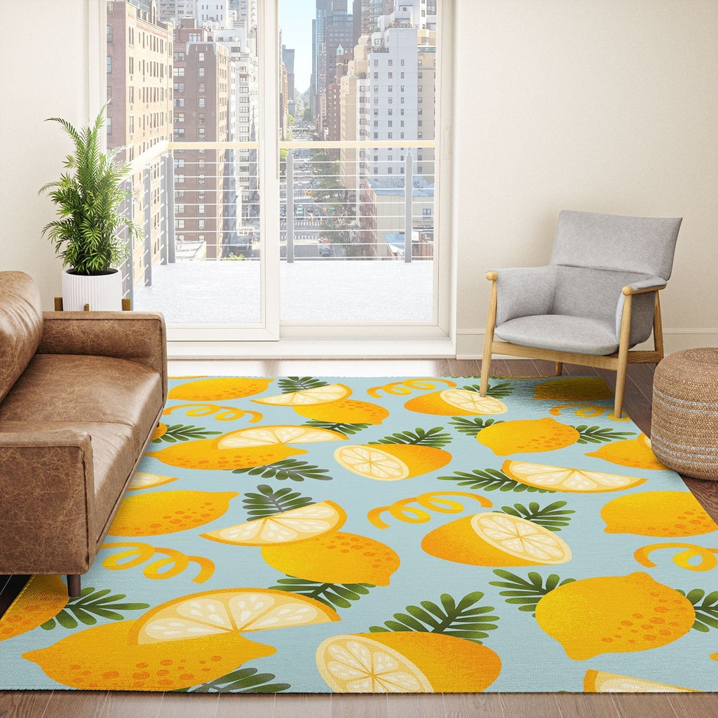 Jessica Molina Lemon Pattern on Sky Blue Area Rug