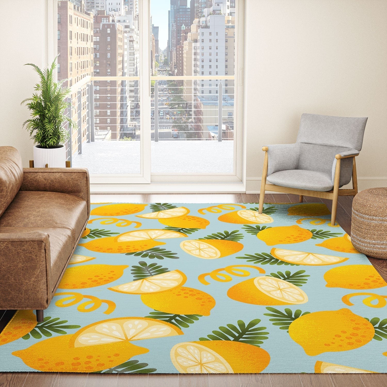 Jessica Molina Lemon Pattern on Sky Blue Area Rug