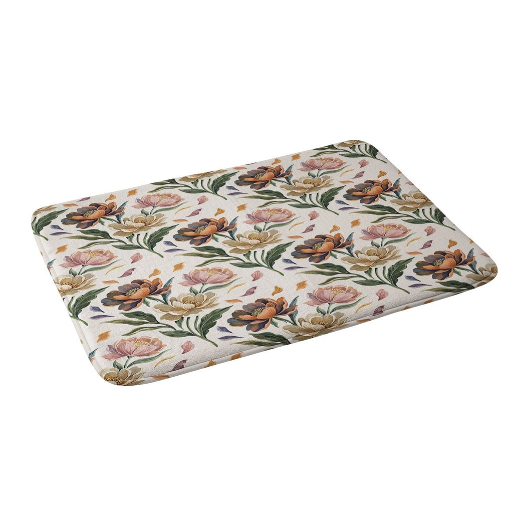 Marta Barragan Camarasa Hand Painted Peony Florals Memory Foam Bath Mat