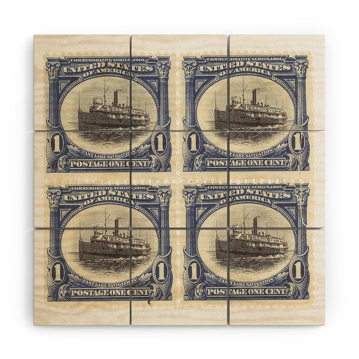 DENY Designs 1901 1c Fast Lake Navigation Stamps Wood Wall Mural