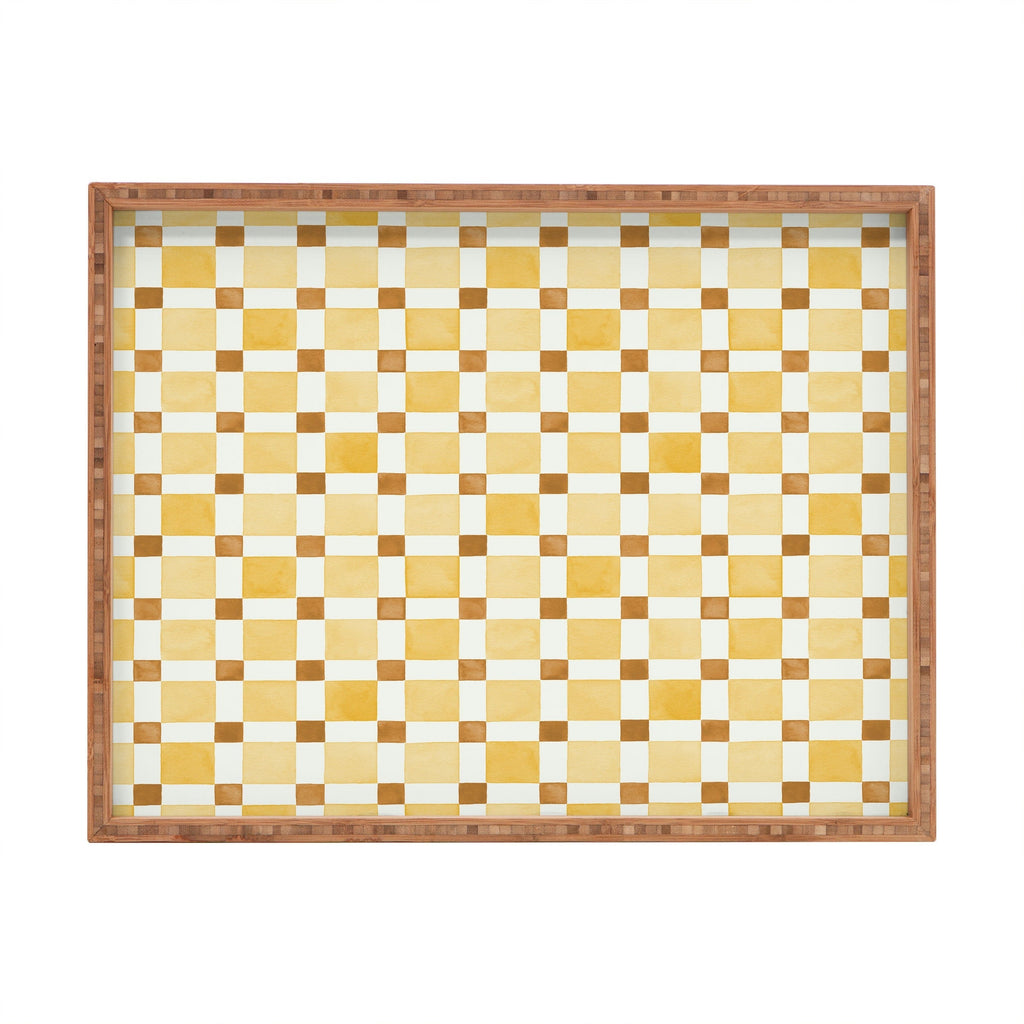 Ninola Design Everyday Artifact Checker Mosaic Tiles Geometry Yellow Rectangular Tray