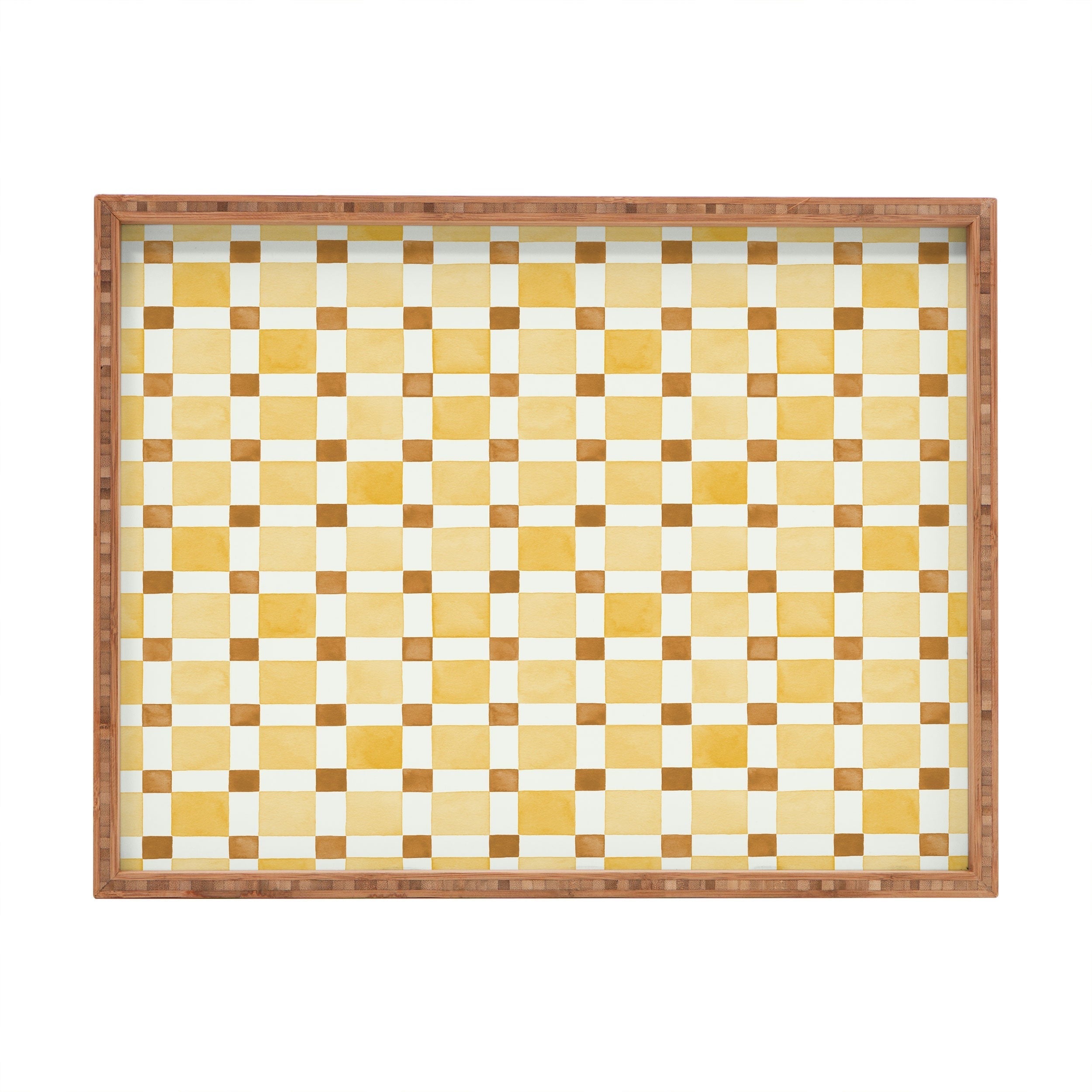 Ninola Design Everyday Artifact Checker Mosaic Tiles Geometry Yellow Rectangular Tray
