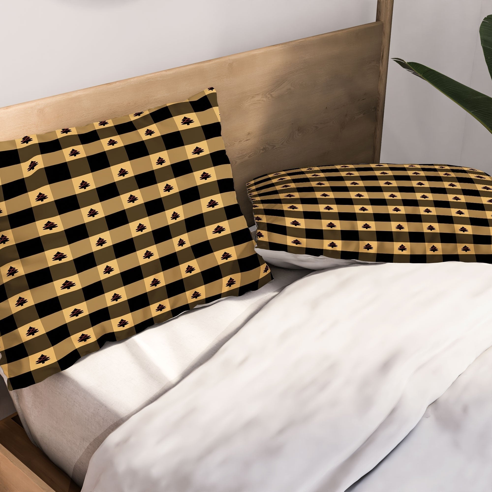 Design by Spark Black Gold Tree Tree Gingham Pillow Shams