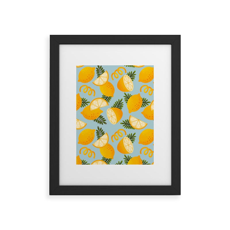 Jessica Molina Lemon Pattern on Sky Blue Framed Art Print