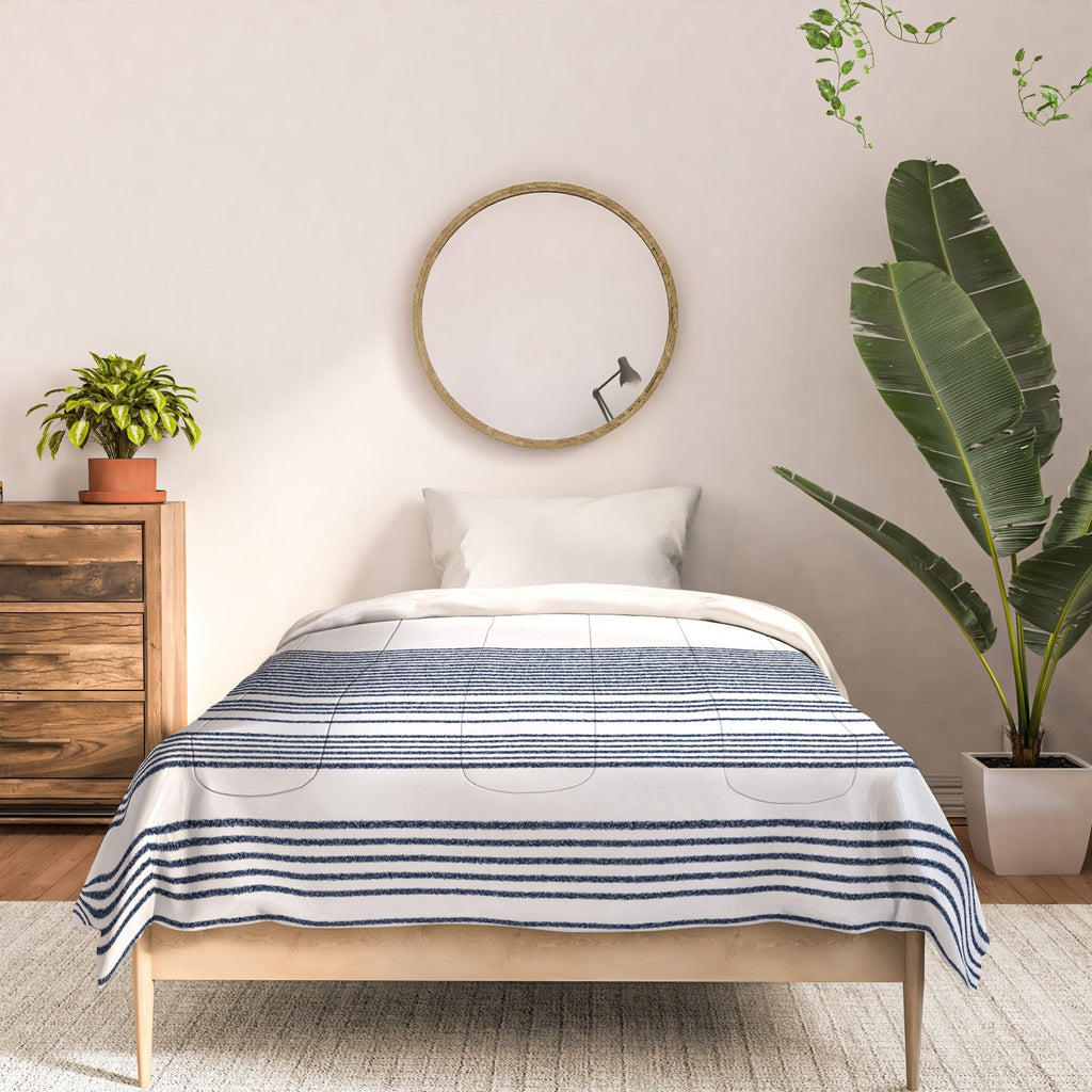 Kierkegaard Design Studio organic stripes naut navy blue and white Comforter