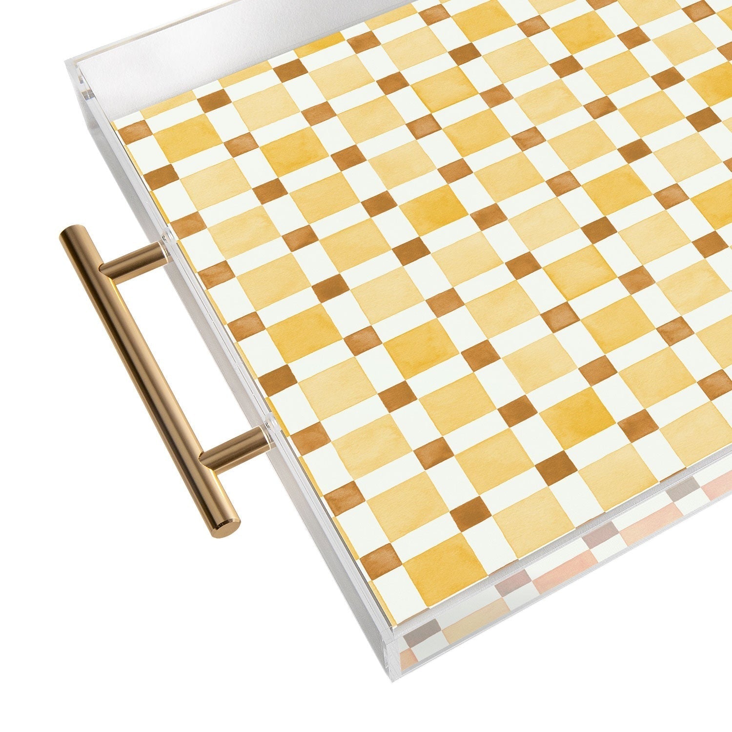 Ninola Design Everyday Artifact Checker Mosaic Tiles Geometry Yellow Acrylic Tray