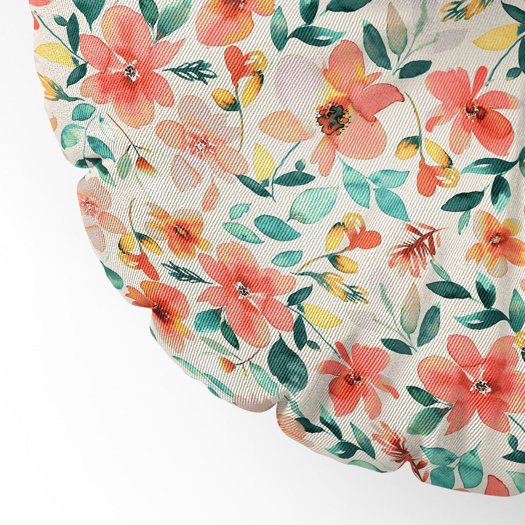 Ninola Design Botanic Retreat Tropical Whimsical Flowers Coral Green Floor Pillow Round