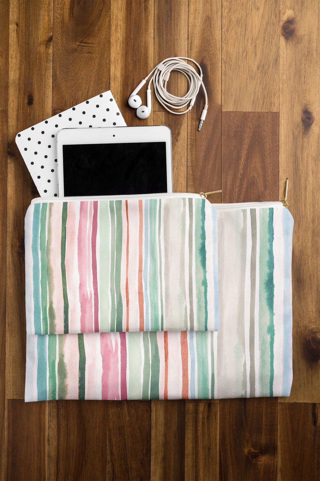 Ninola Design Botanic Retreat Watercolor Stripes Green Orange Red Pouch