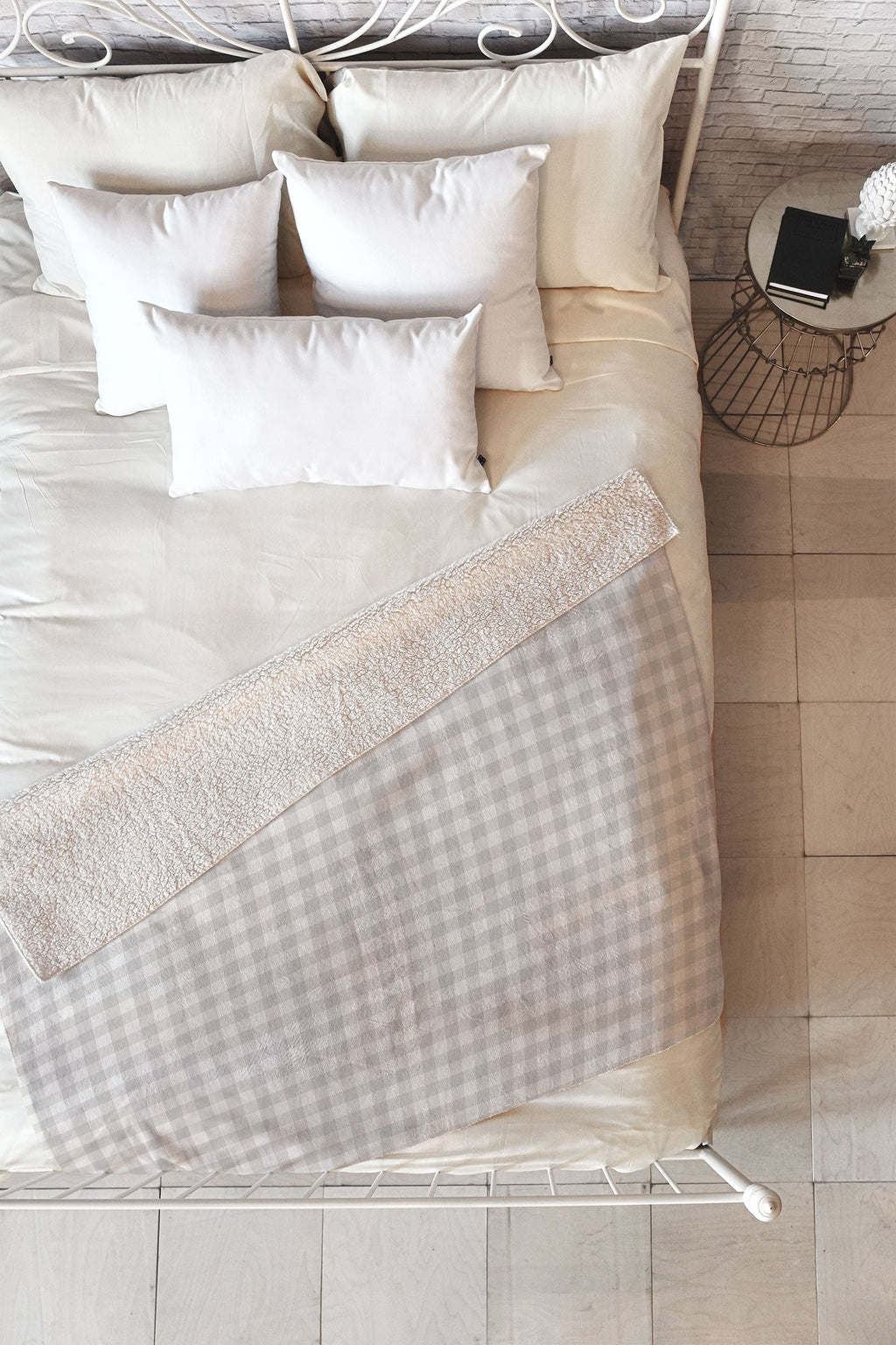 Colour Poems Gingham Plaid Pattern Cloud White Fleece Throw Blanket