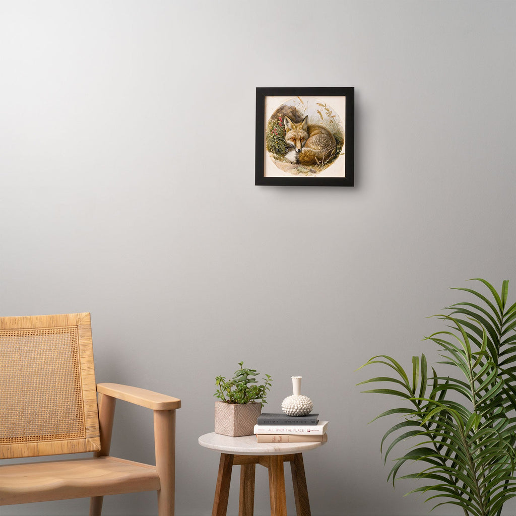 trajeado14 Fox Sleeping Vintage Illustration Framed Wall Art