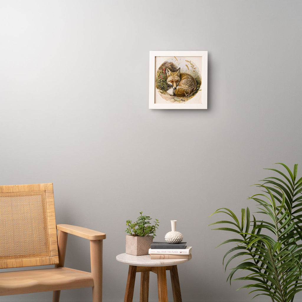 trajeado14 Fox Sleeping Vintage Illustration Framed Wall Art