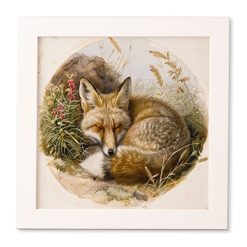 trajeado14 Fox Sleeping Vintage Illustration Framed Wall Art