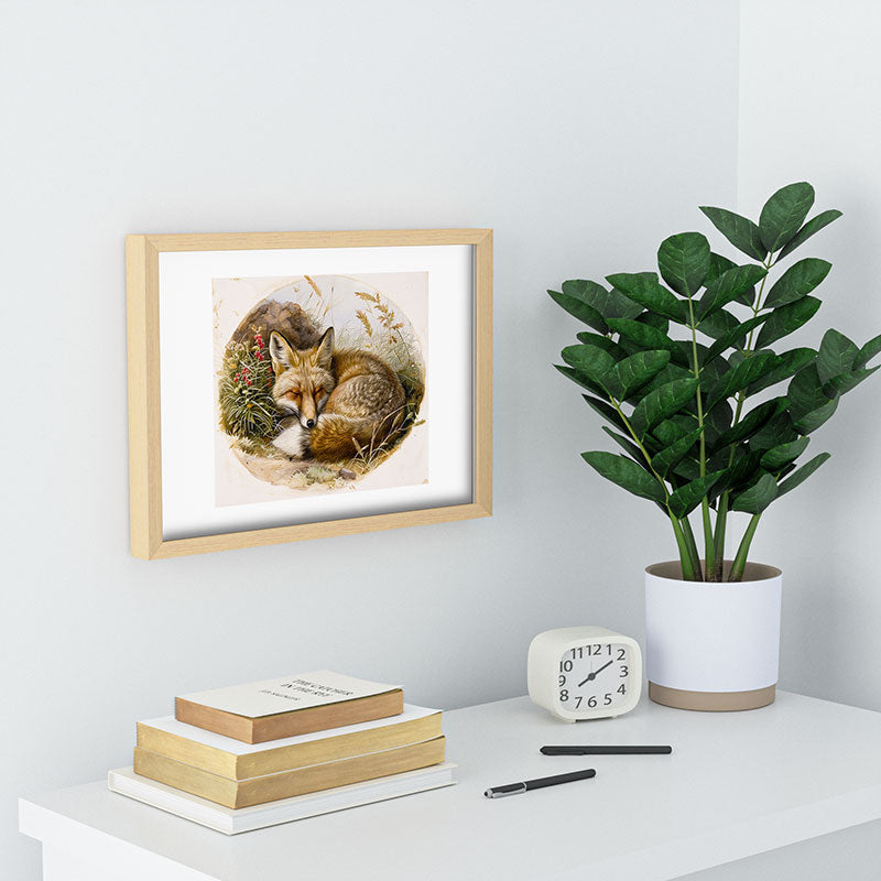 trajeado14 Fox Sleeping Vintage Illustration Recessed Framing Rectangle