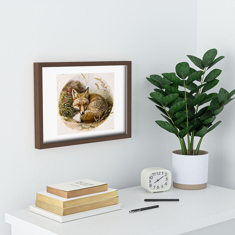 trajeado14 Fox Sleeping Vintage Illustration Recessed Framing Rectangle
