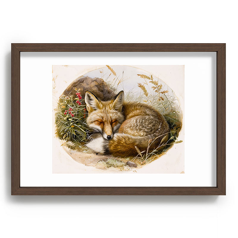 trajeado14 Fox Sleeping Vintage Illustration Recessed Framing Rectangle