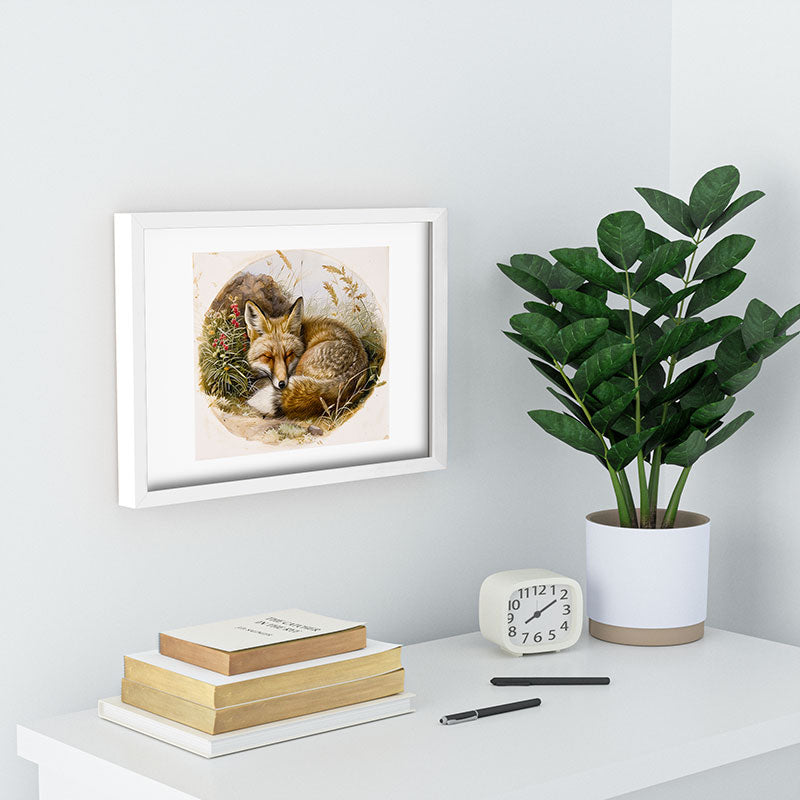 trajeado14 Fox Sleeping Vintage Illustration Recessed Framing Rectangle