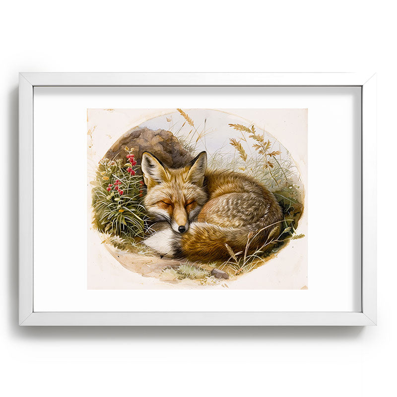 trajeado14 Fox Sleeping Vintage Illustration Recessed Framing Rectangle