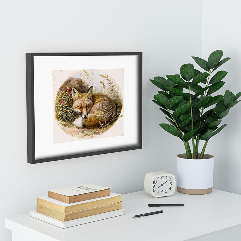 trajeado14 Fox Sleeping Vintage Illustration Recessed Framing Rectangle