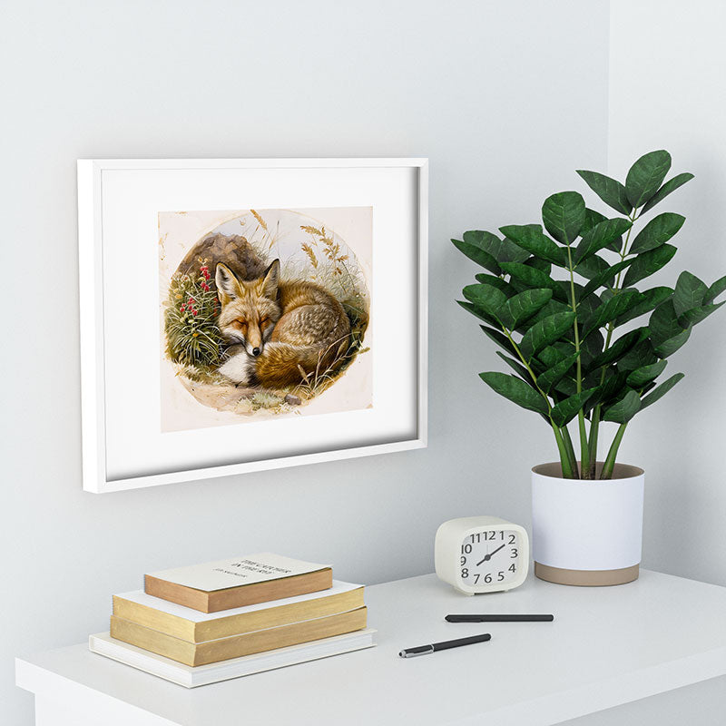 trajeado14 Fox Sleeping Vintage Illustration Recessed Framing Rectangle