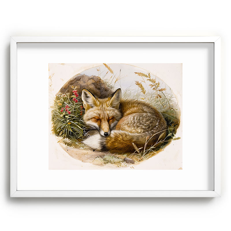 trajeado14 Fox Sleeping Vintage Illustration Recessed Framing Rectangle