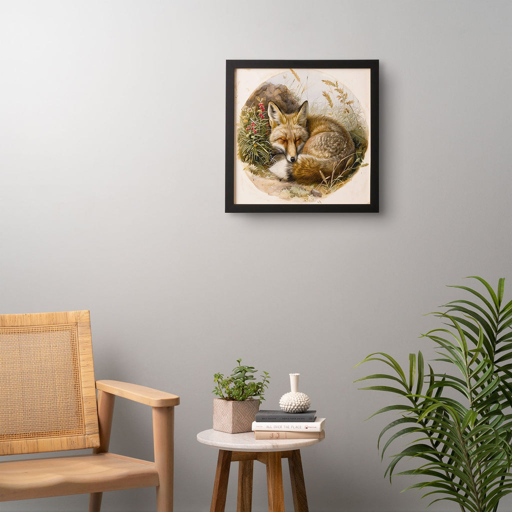 trajeado14 Fox Sleeping Vintage Illustration Framed Wall Art