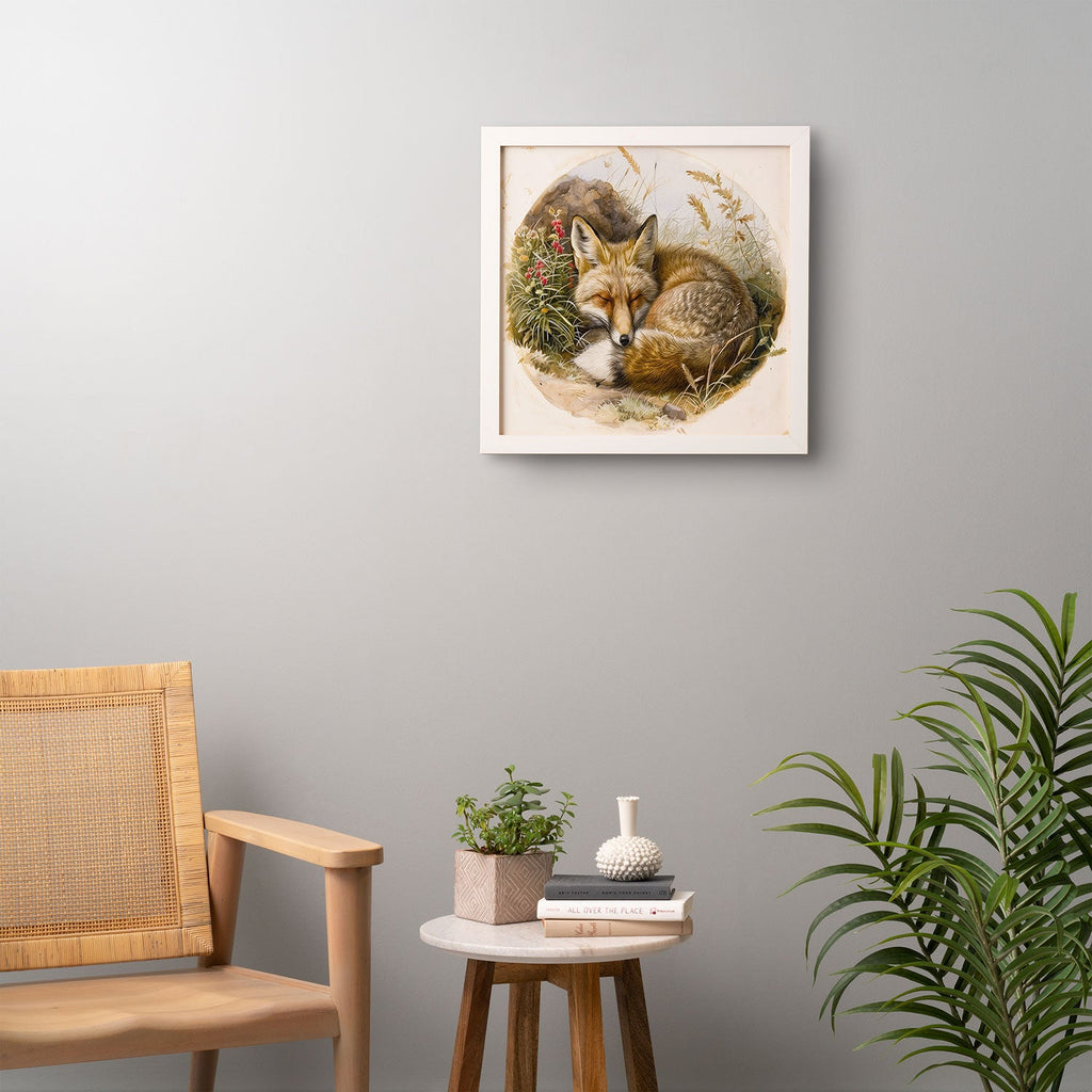 trajeado14 Fox Sleeping Vintage Illustration Framed Wall Art