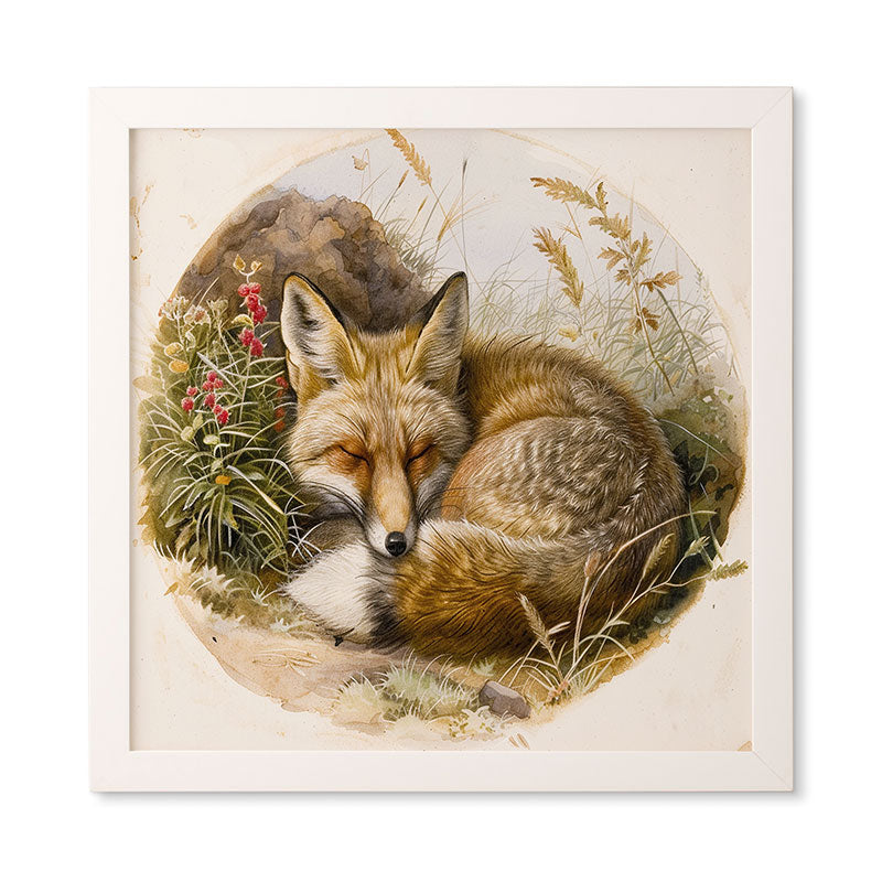 trajeado14 Fox Sleeping Vintage Illustration Framed Wall Art
