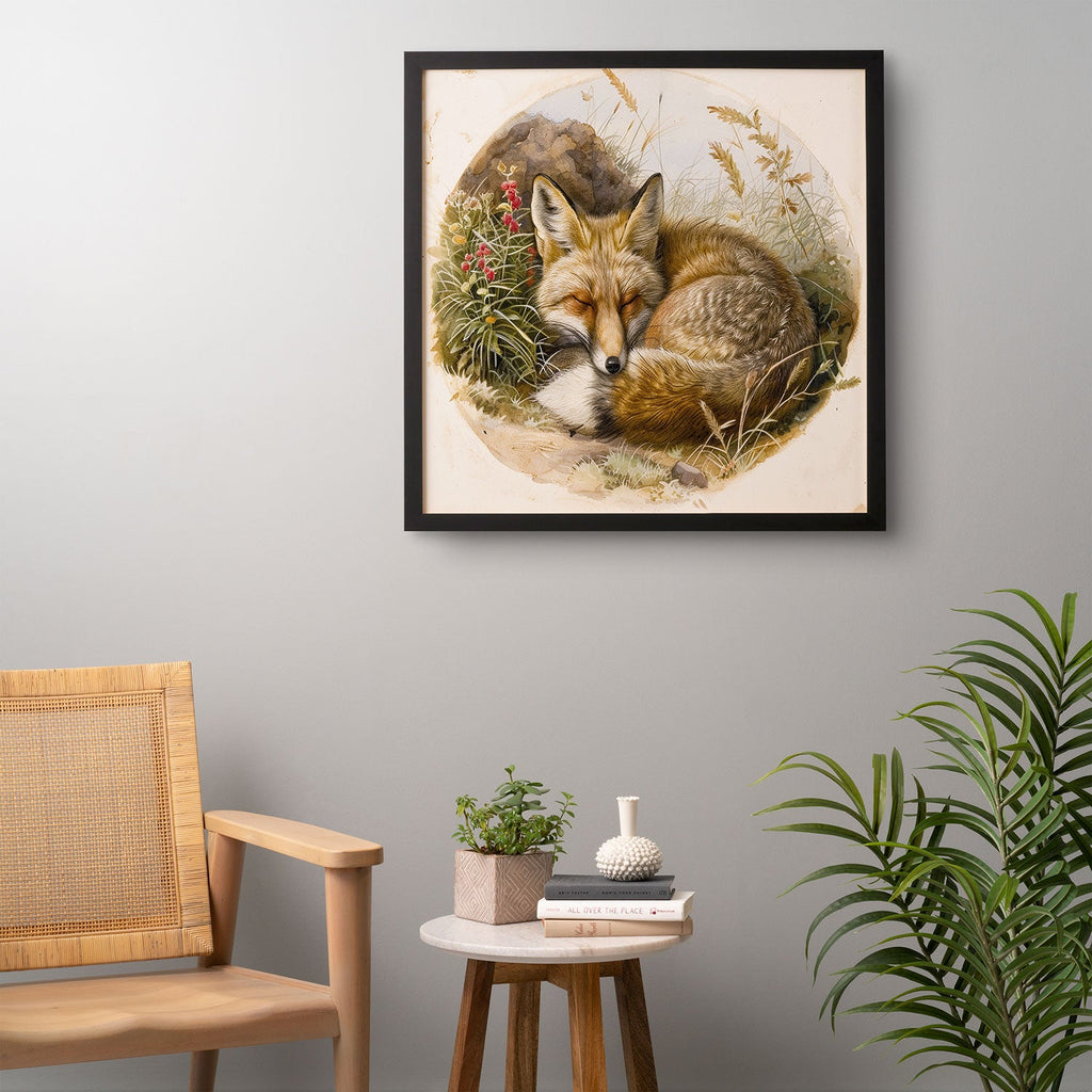 trajeado14 Fox Sleeping Vintage Illustration Framed Wall Art