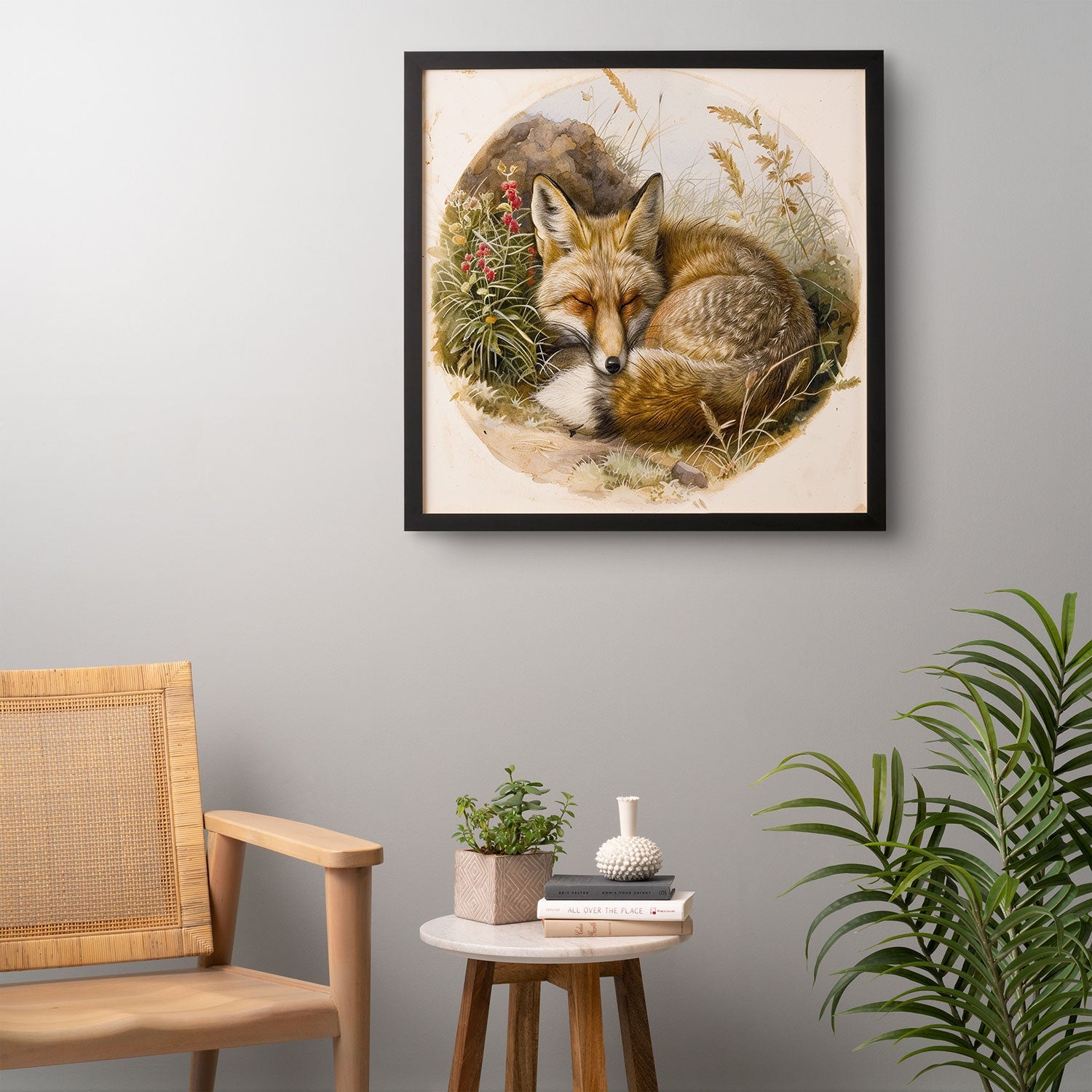 trajeado14 Fox Sleeping Vintage Illustration Framed Wall Art