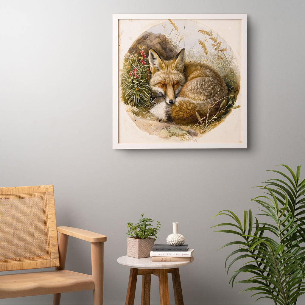 trajeado14 Fox Sleeping Vintage Illustration Framed Wall Art