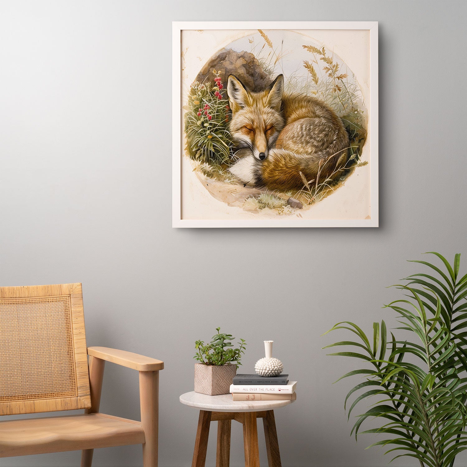 trajeado14 Fox Sleeping Vintage Illustration Framed Wall Art