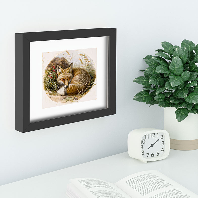 trajeado14 Fox Sleeping Vintage Illustration Recessed Framing Rectangle
