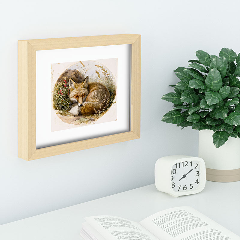 trajeado14 Fox Sleeping Vintage Illustration Recessed Framing Rectangle