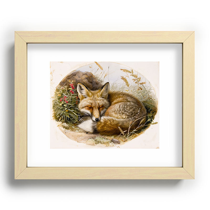 trajeado14 Fox Sleeping Vintage Illustration Recessed Framing Rectangle