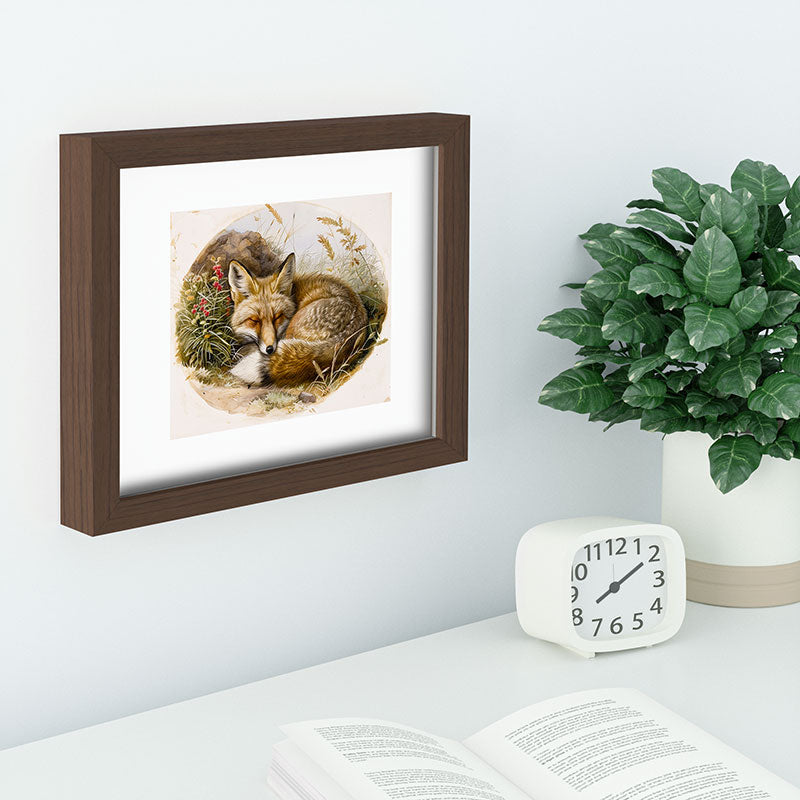 trajeado14 Fox Sleeping Vintage Illustration Recessed Framing Rectangle