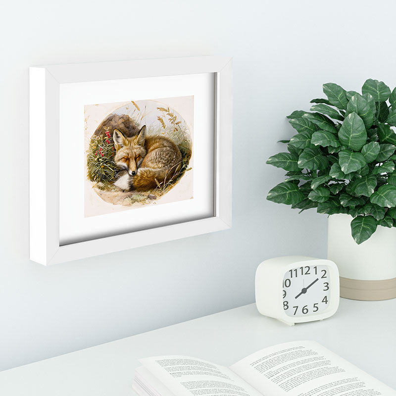 trajeado14 Fox Sleeping Vintage Illustration Recessed Framing Rectangle