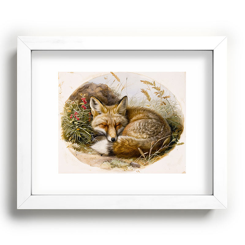 trajeado14 Fox Sleeping Vintage Illustration Recessed Framing Rectangle
