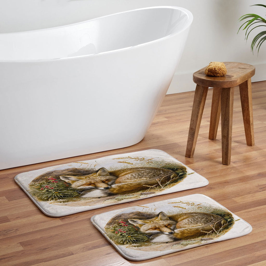 trajeado14 Fox Sleeping Vintage Illustration Memory Foam Bath Mat