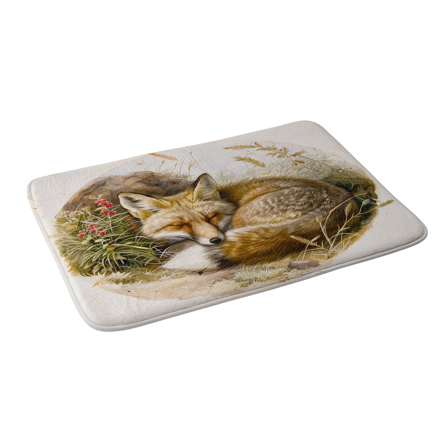 trajeado14 Fox Sleeping Vintage Illustration Memory Foam Bath Mat