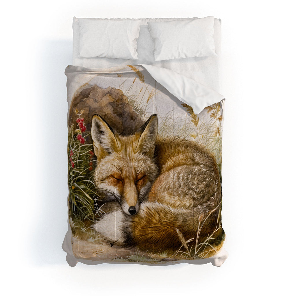 trajeado14 Fox Sleeping Vintage Illustration Comforter