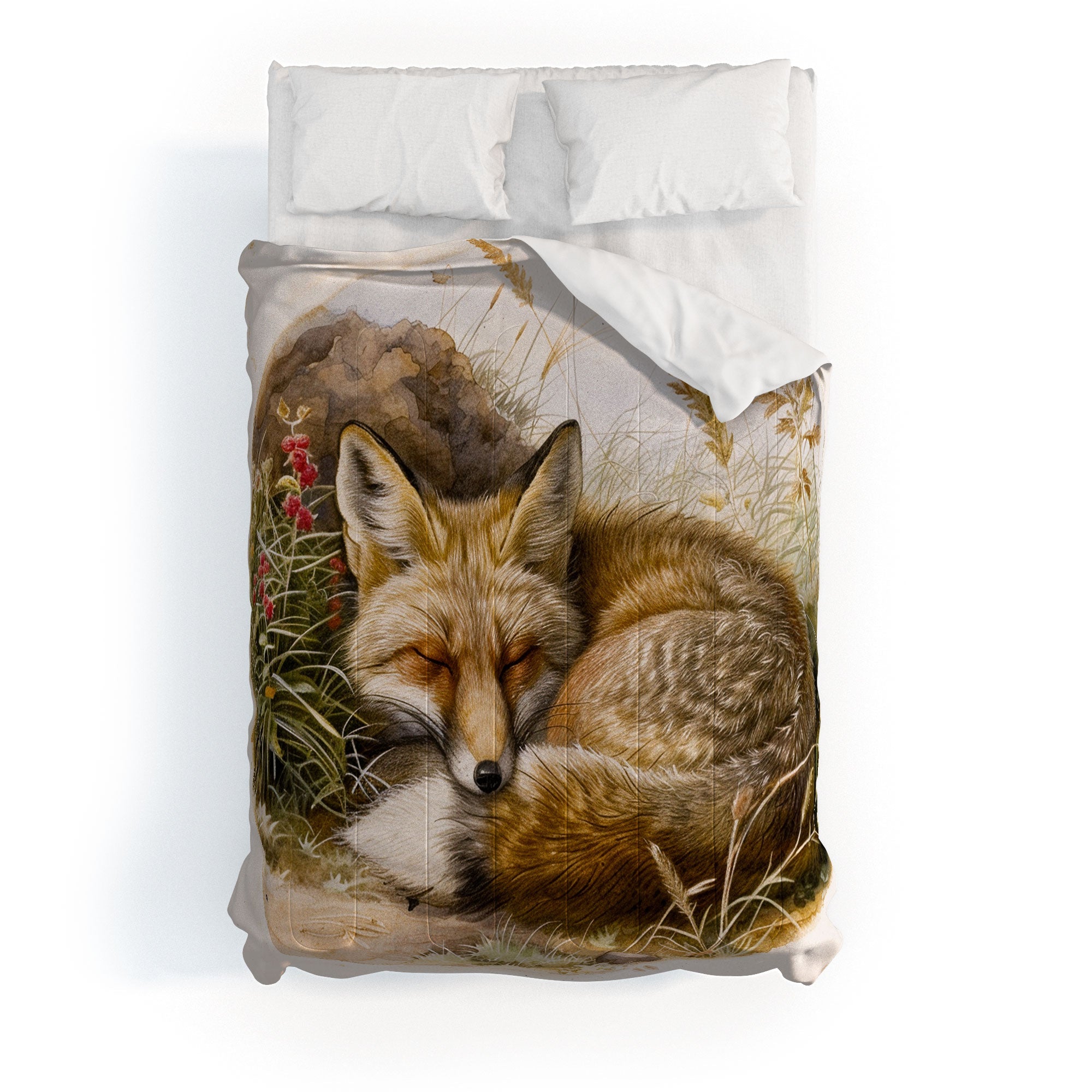 trajeado14 Fox Sleeping Vintage Illustration Comforter