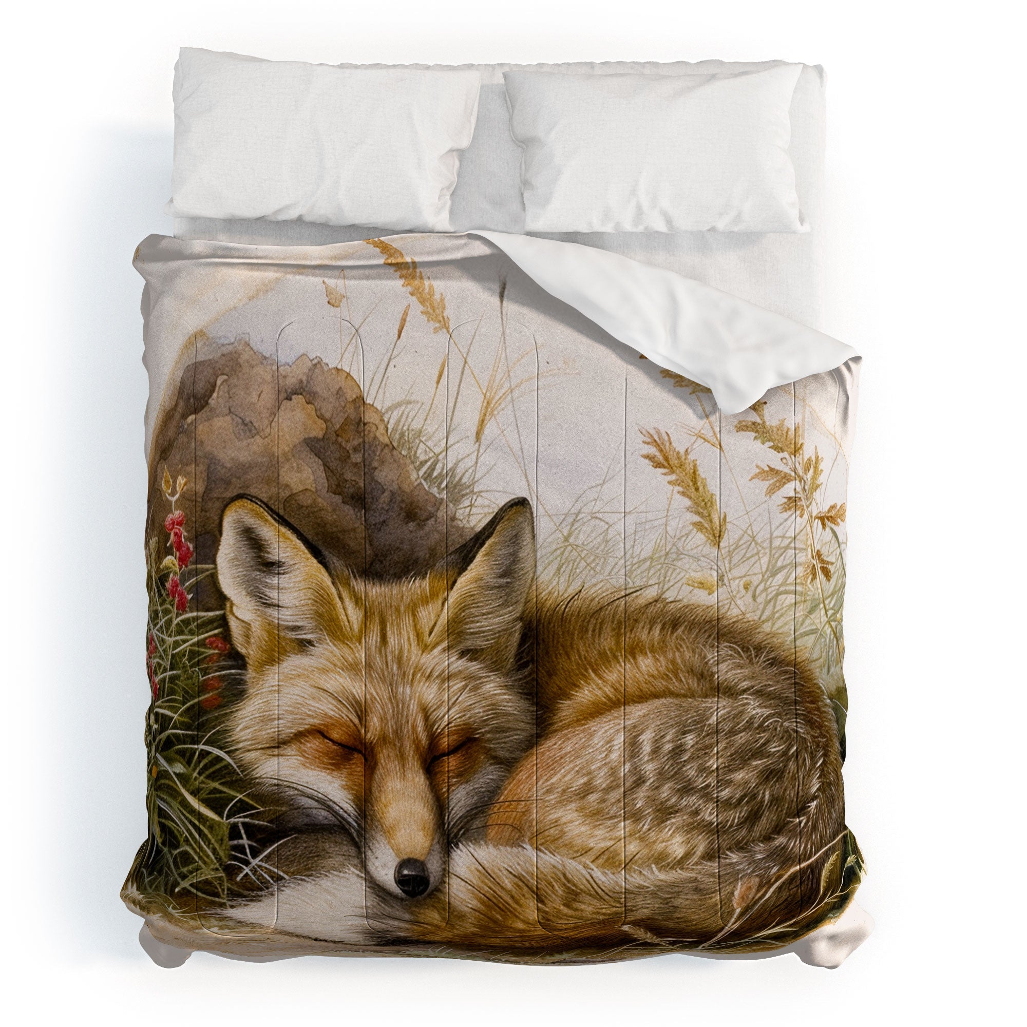 trajeado14 Fox Sleeping Vintage Illustration Comforter